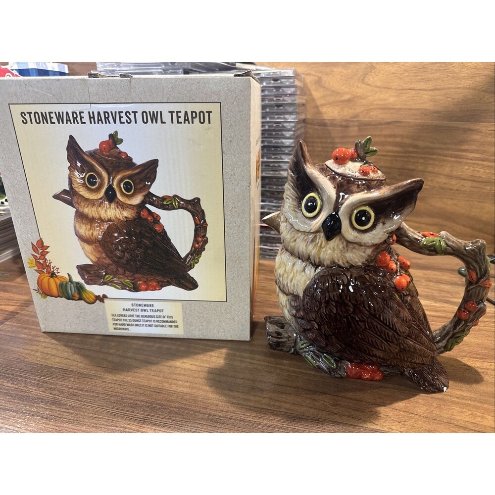 Stoneware Harvest Owl Teapot from Cracker Barrel Autumn Holiday